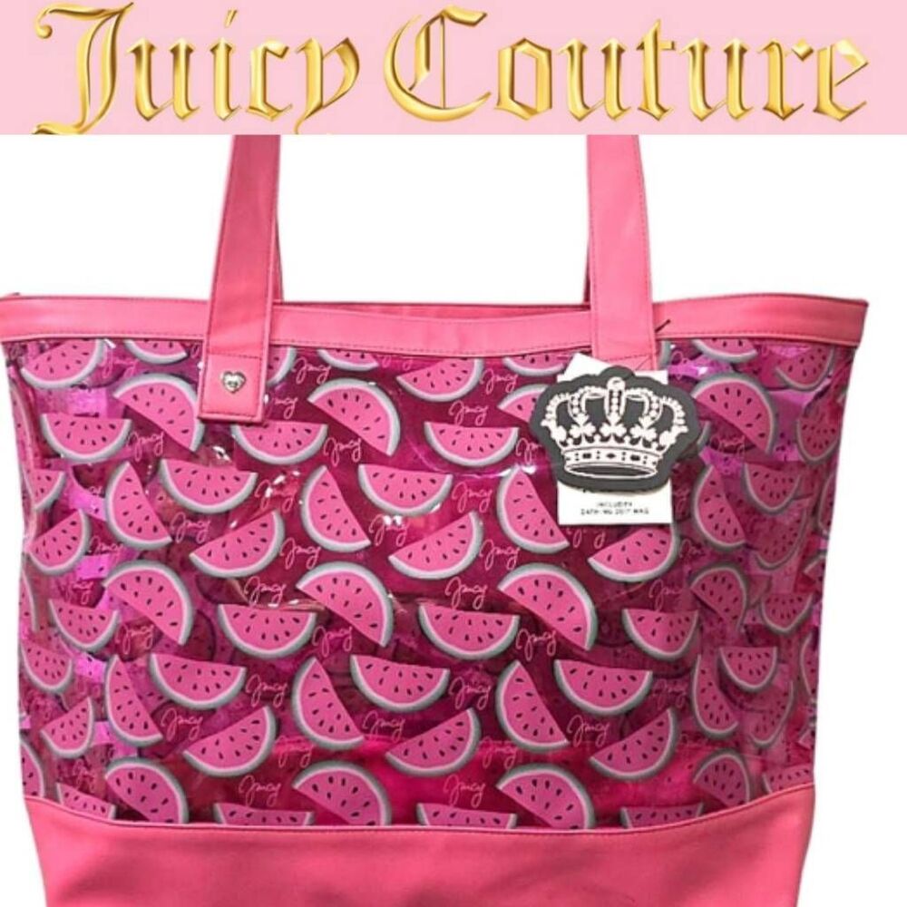 Juicy Couture Pink Transparent Signature Watermelon Logo Beach Tote Bag